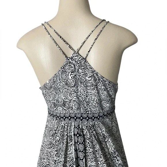 ANN TAYLOR LOFT Women’s Size 4 Maxi Dress Black/White Paisley Spaghetti Straps - Picture 4 of 7